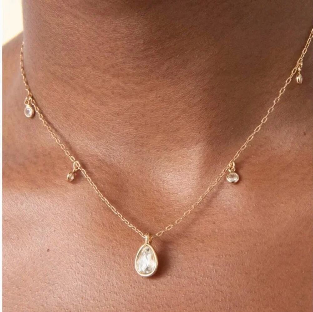 NEW Ettika 14K Gold Plated Dripping Crystal Drop Necklace Adjustable Chain